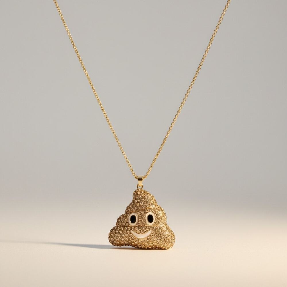Bestey Johnson Rhinestone Poop Emoji Necklace NWT